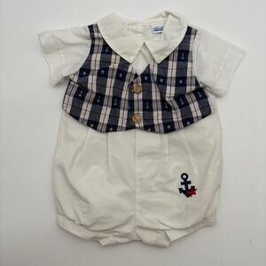 Alexis‎ Romper Boys 12-18M Multicolor Plaid Nautical Short Sleeve One Piece